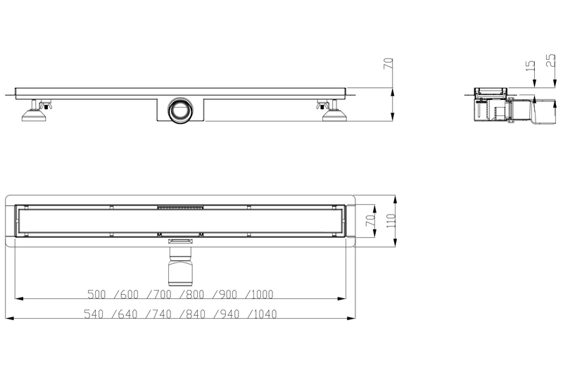 Nerezový odtokový žlab 100 cm - model KLASIK 2v1