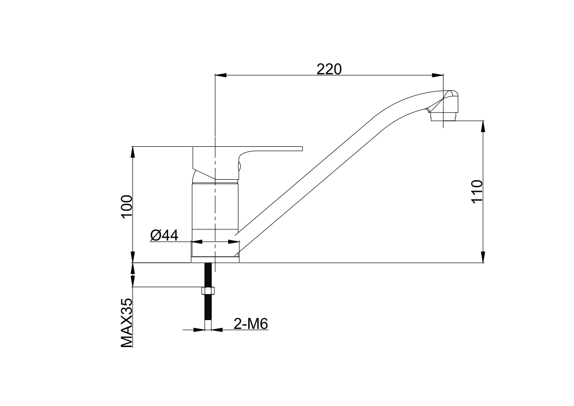 Baterie umyvadlová dřezová kuchyňská s otočným raménkem 22cm