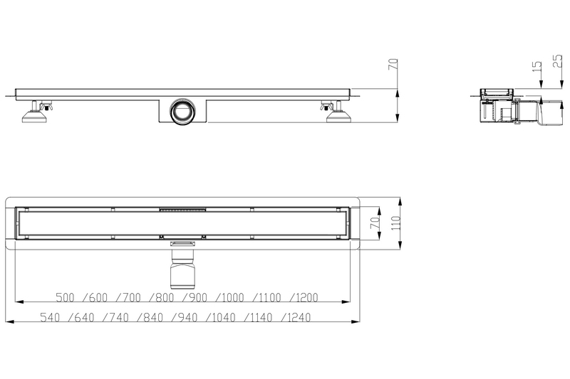 Nerezový odtokový žlab 120 cm - model KLASIK 2v1
