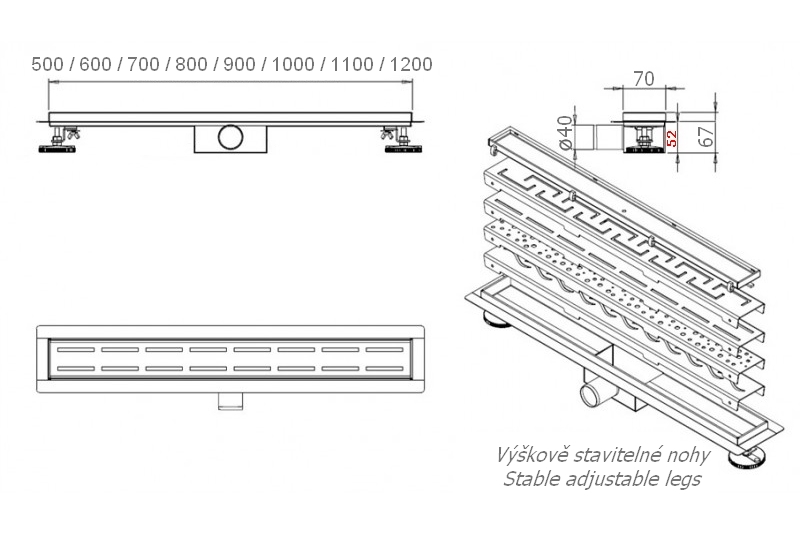 Nerezový odtokový žlab 120 cm - model KLASIK 2v1
